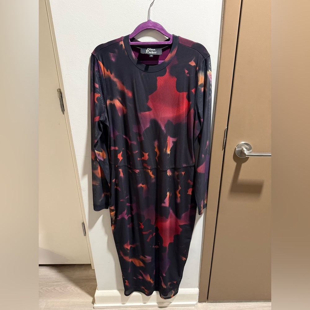 Trendy Plus Size Scoop-Neck Long-Sleeve Mesh Dress